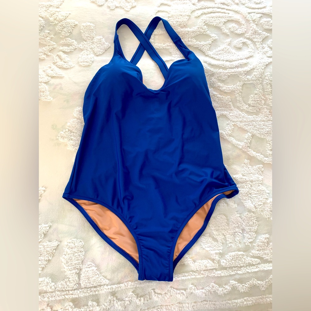 FINAL PRICE NWT J Crew Swimsuit: 1-piece, Blue, Criss-Cross Wide Back Straps, 14